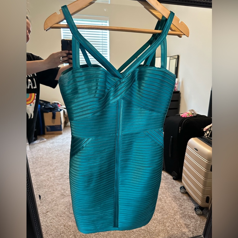 BCBGMaxAzria Teal Bandage Mini Dress - Picture 10 of 10